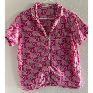 Print Fresh Pajama Top Womens Small Pink Cotton Leopard Short Sleeve Preppy
